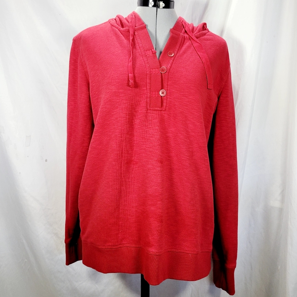 Eddie Bauer Womens TM Long Sleeve PullOver Hoodie Sweater Jacket Red